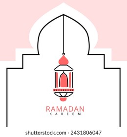 Ramadan Kareem poster design with line vector illustration of lantern lights for the Islamic fasting festival