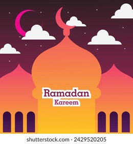 Ramadan Kareem Poster Design mit Moschee und Laterne Lampe Monoline Vektor-Illustration für Islam Fasten Festival Ereignis