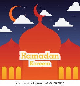 Ramadan Kareem Poster Design mit Moschee und Laterne Lampe Monoline Vektor-Illustration für Islam Fasten Festival Ereignis