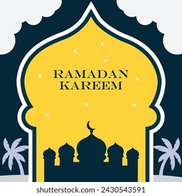 Ramadan Kareem Poster Design mit Moschee und Laterne Lampe Monoline Vektor-Illustration für Islam Fasten Festival Ereignis