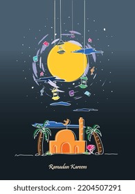 Diseño de afiches Ramadan Kareem en ilustración vectorial