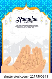 ramadan kareem poster with hands on a white background_size A4