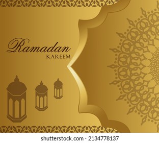 Ramadan kareem poster illustration, mosque, golden light effect background looks luxurious, good for banners, posters, promotional media in the month of Ramadan