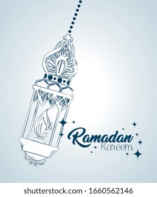 ramadan kareem poster with lantern hanging vector illustration design