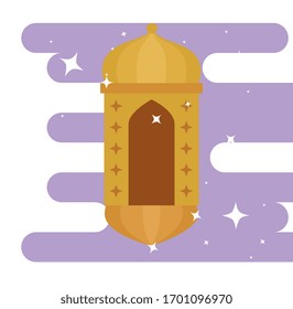 ramadan kareem poster with lantern hanging vector illustration design