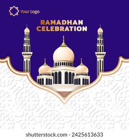 Ramadan Kareem, Ramadan poster with mosque elements and Islamic patterns. vector illustration