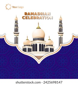 Ramadan Kareem, Ramadan poster with mosque elements and Islamic patterns. vector illustration