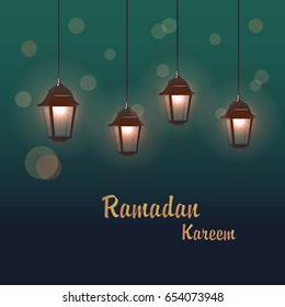 Ramadan Kareem, poster several glowing lamps, greeting background - vector illustration