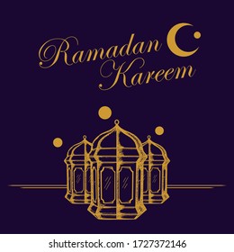 Ramadan Kareem poster template with lantern illustration
