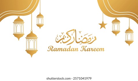 Ramadan kareem poster with traditional Arabic calligraphy and golden style