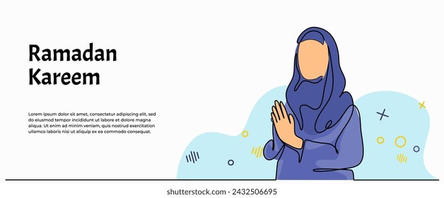 Ramadan kareem poster vector illustration. Modern flat in continuous line style.