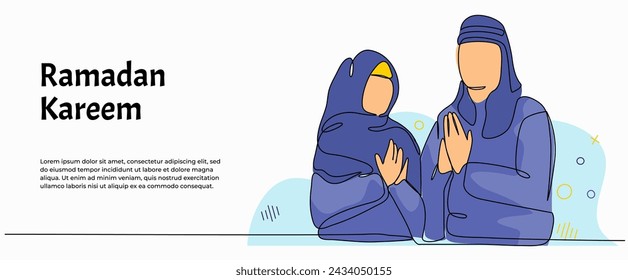 Ramadan kareem poster vector illustration. Modern flat in continuous line style.