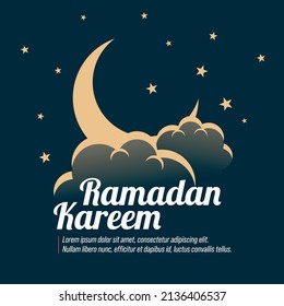Ramadan Kareem posters or greeting card design with stars and moon on dark blue background. Vector illustration.