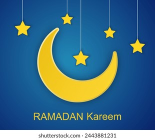 Ramadan Kareem posters or invitations design with 3d paper cut islamic stars and moon. Vector illustration. Place for text