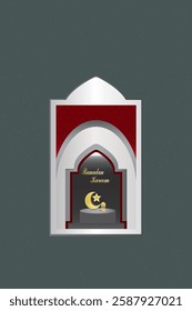 Ramadan Kareem poster.Vector illustration. Place for text. Moon night, stars and lanterns