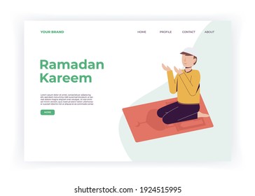 ramadan kareem, prayer, landing page conceptual  design ilustration vector