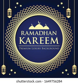 Fondo Ramadan Kareem Premium con farol, estrella y mezquita como adorno. Bueno de usar como activo gráfico islámico.