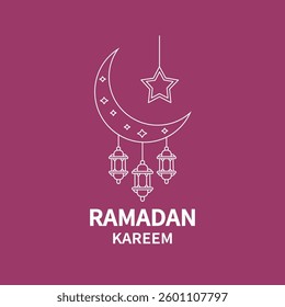Ramadan Kareem Purple Background with Crescent Moon and Lanterns