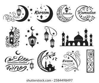 Ramadan Kareem. Ramadhan Mubarak. Translated: Happy, Holy Ramadan. Month of fasting for Muslims. Arabic typography.