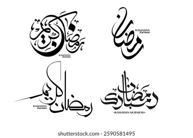 Ramadan Kareem. Ramadhan Mubarak. Translated: Happy, Holy Ramadan. Month of fasting for Muslims. Arabic typography set . Vector eps