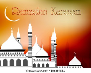 Ramadan Kareem or Ramazan Kareem background with Mosque or Masjid illustration on . EPS 10.