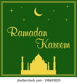 Ramadan Kareem (Ramazan), Eid Mubarak vector design on green islamic background.