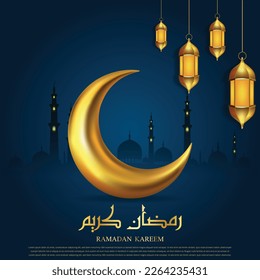 Ramadan kareem realistic 3d looking crescent moon greeting poster vector illustration