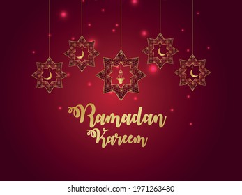 Ramadan kareem realistic background with pattern moon and lantern