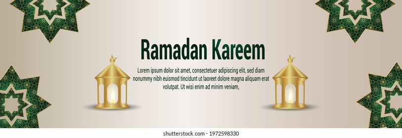 Ramadan kareem realistic elegant golden lantern on white pattern background