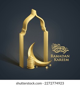 Ramadan kareem realistic gold crescent and islamic lanttern design