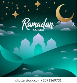 Ramadan kareem Realistic greeting background template, post instagram ilustaration, vector design green gradient