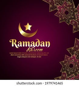 Ramadan kareem fondo realista de patrón islámico con texto dorado