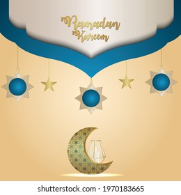 Ramadan kareem realistic pattern moon and crystal lantern on creative background