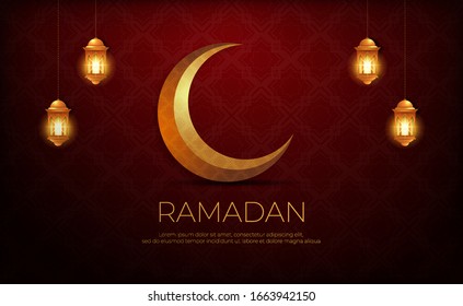 Ramadan Kareem Red & Gold Islamic Greeting Card Background