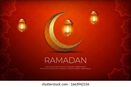 Ramadan kareem red & gold islamic greeting card background