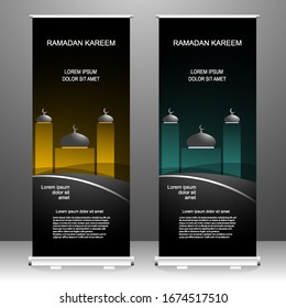 Ramadan Kareem roll up banner Islamic, with Mosque style. modern template design. vector illustration