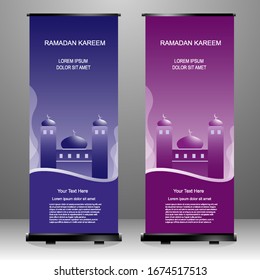Ramadan Kareem roll up banner Islamic, with Mosque style. modern template design. vector illustration