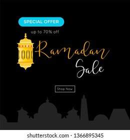 Ramadan Kareem Sale up to 70% off. shop now. vector