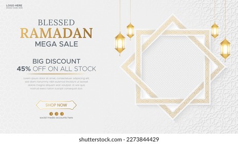 Ramadan Kareem Sale Banner, Islamic Ornament Lantern Background with empty space for photo