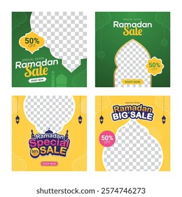 Ramadan Kareem Sale Banner. Ramadan sale social media post template banner with empty space for photo