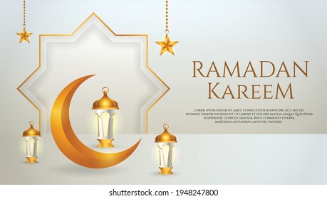 Ramadan kareem sale banner template with crescent moon, lantern and star for ramadan