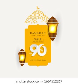 Ramadan Kareem Sale Discount Special Offer up to 90% Limited Time Only Lantern Celebration Vector Template Design Illustration