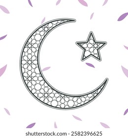 Ramadan Kareem Sale Header or Banner Template with Gold Moon, Paper Clouds and Stars on Light Background. Vector illustration. Place for Text. Ramadhan greeting card, poster, crescent pattern border