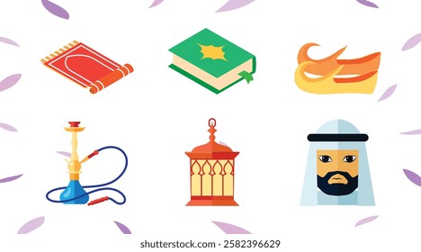 Ramadan Kareem Sale Header or Banner Template with Gold Moon, Paper Clouds and Stars on Light Background. Vector illustration. Place for Text. Ramadhan greeting card, poster, crescent pattern border
