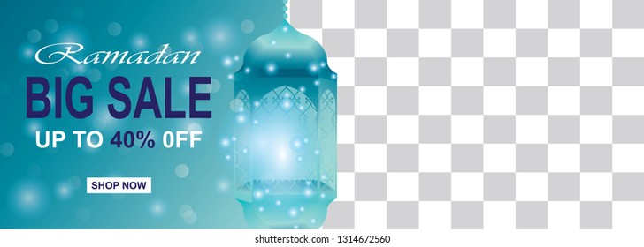 Ramadan kareem sale horizontal with lantern in the light