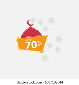 Ramadan Kareem sale illustration. Banner, discount, label, greeting card, of ramadan Kareem and eid mubarak celebration. up to 70%