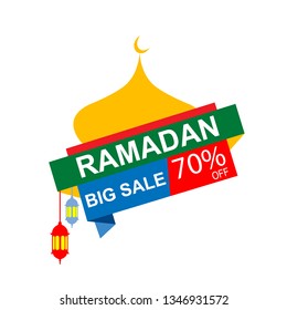 Ramadan Kareem sale illustration with mosque and lantern. for Label, Banner, Discount, Greeting card and Eid mubarak celebration. vector illustration