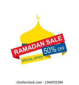 Ramadan Kareem sale illustration with mosque. for Label, Banner, Discount, Greeting card and Eid mubarak celebration. vector illustration