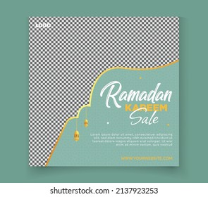  Ramadan Kareem sale offer banner template design with moon and lantern background. Promotion post, sale post, voucher, offer