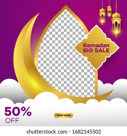 Ramadan kareem sale social media post template. Ramadan Kareem islamic design greeting card design. Perfect for banner, poster, flyer, and sale background. Editable vector illustration.